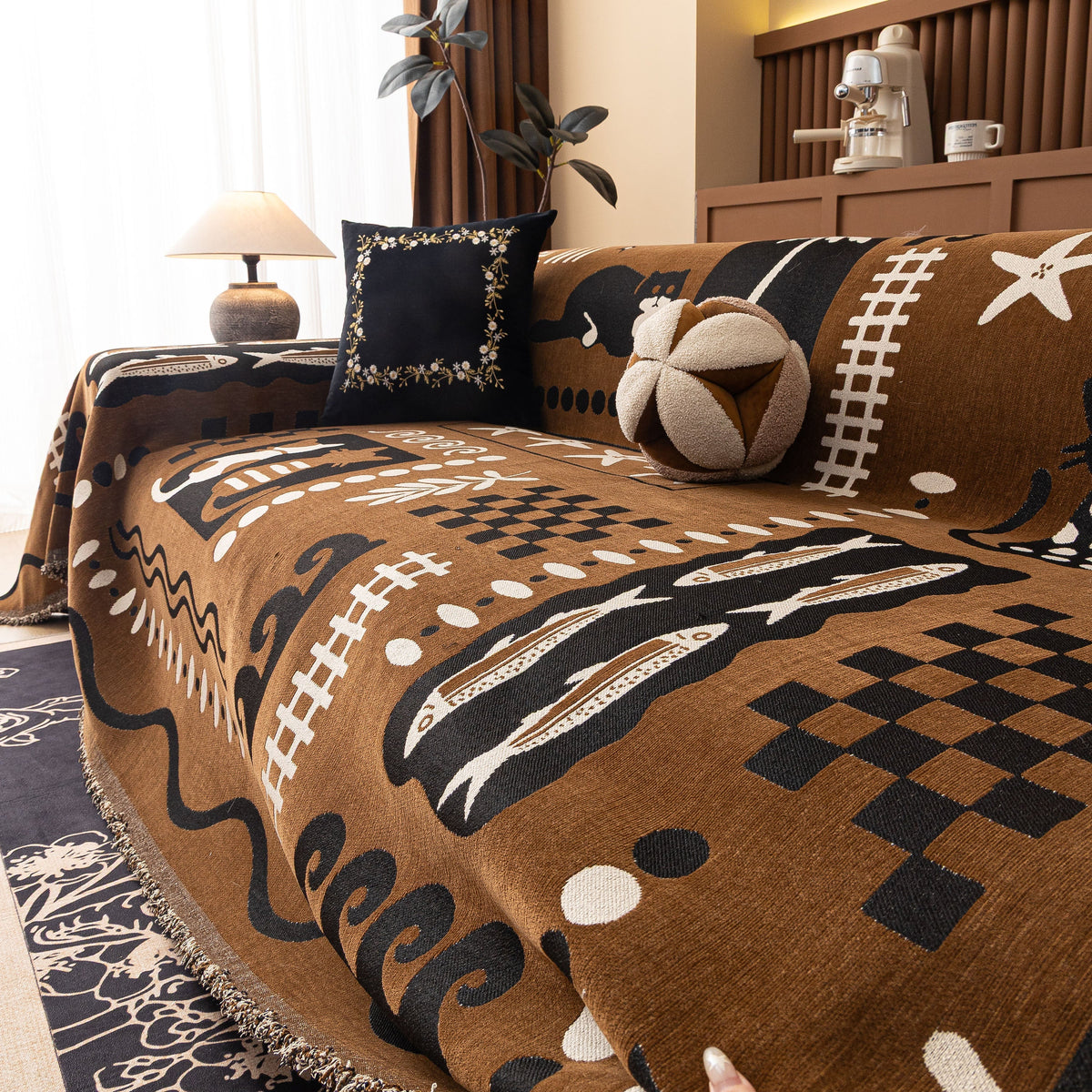 Boho Chic Woven Throw Blanket for Couch, Washable Couch Cover for Pets, Dogs, Cats