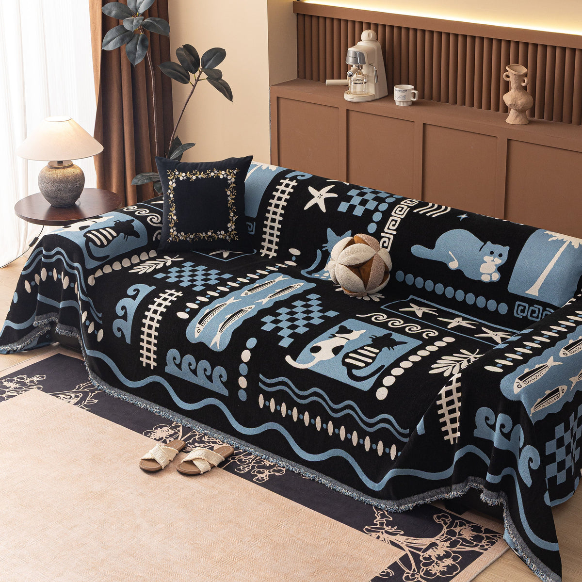 Boho Chic Woven Throw Blanket for Couch, Washable Couch Cover for Pets, Dogs, Cats