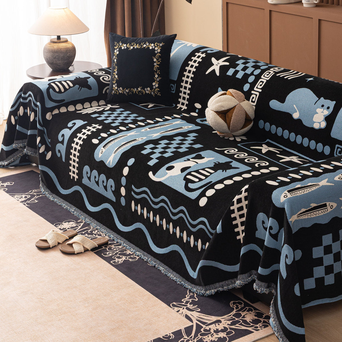 Boho Chic Woven Throw Blanket for Couch, Washable Couch Cover for Pets, Dogs, Cats