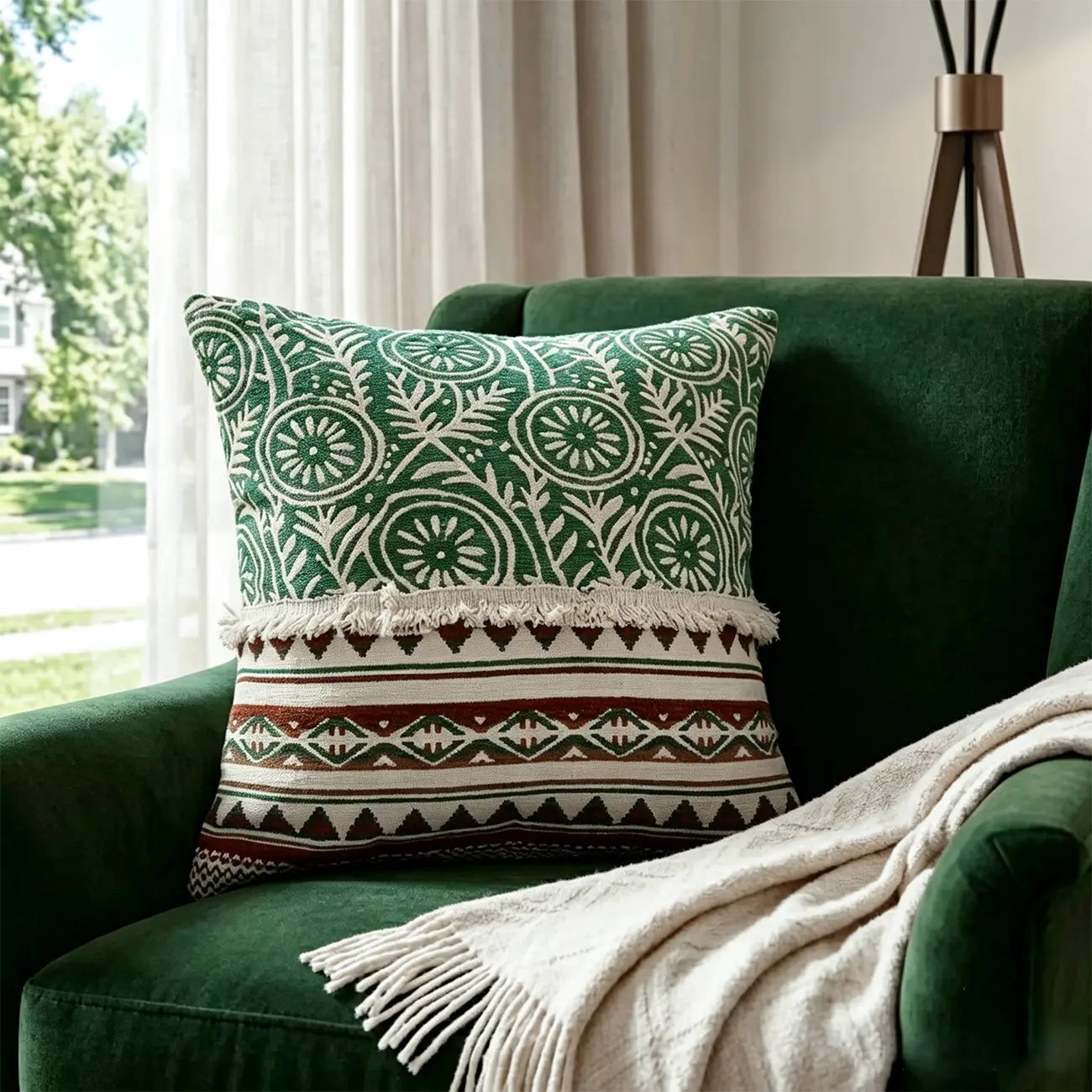 Boho Cotton Linen Throw Pillow with Tassels