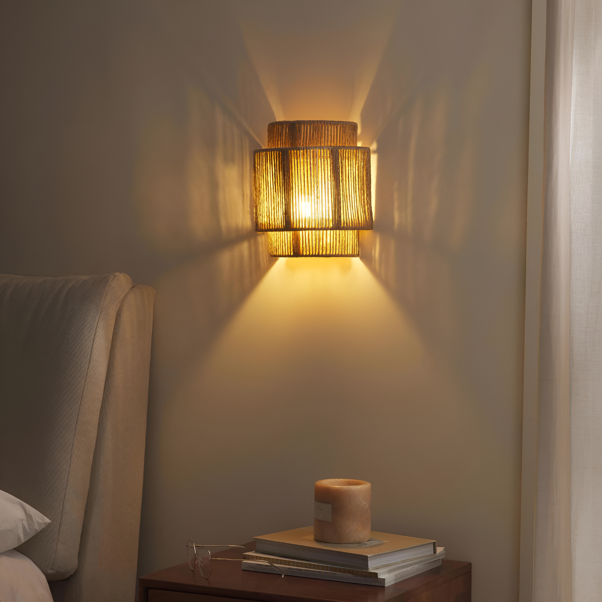 Boho Hemp Rope Wall Sconce with Layered Shade
