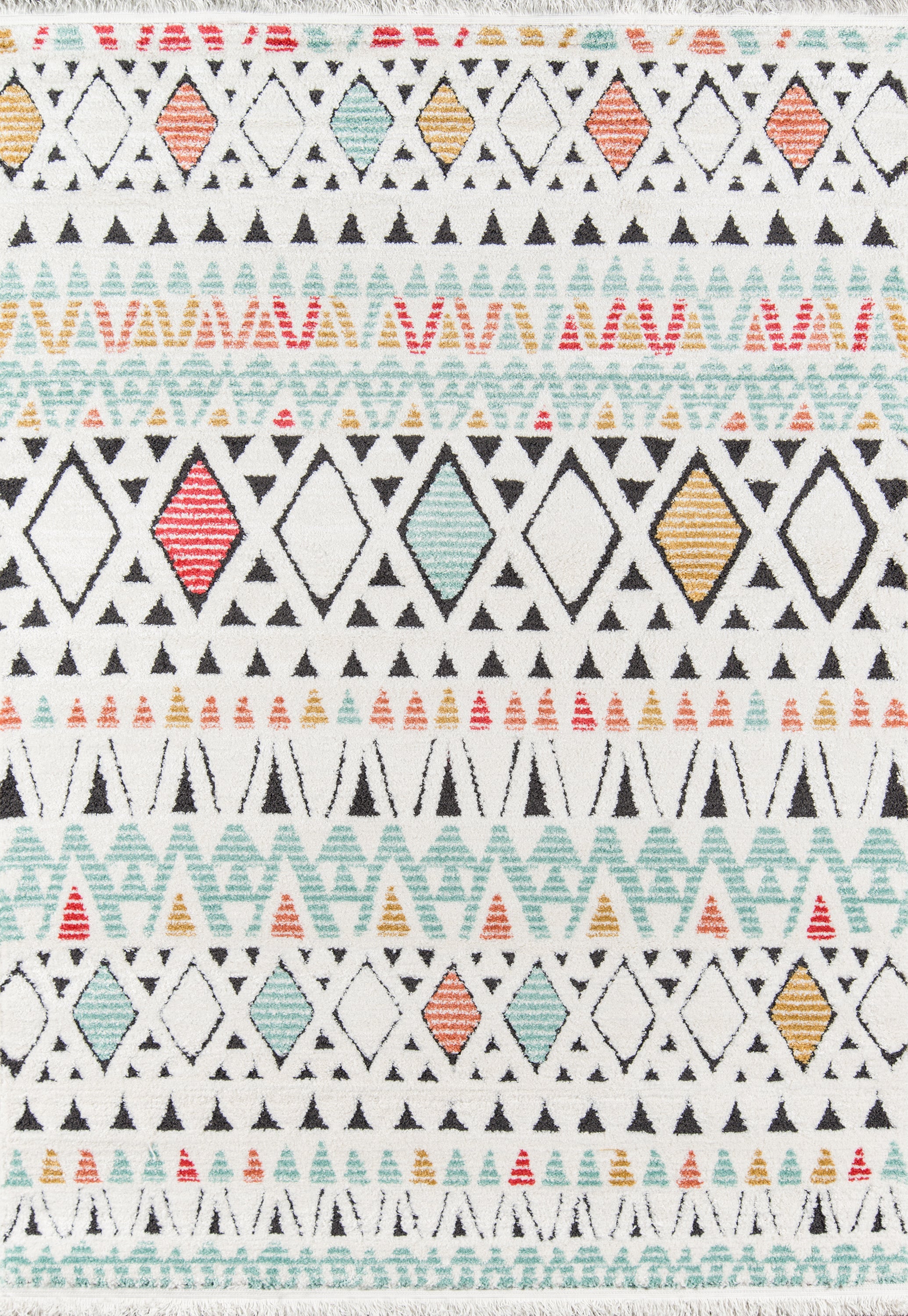 Boho Tribal Area Rug with Colorful Geometric