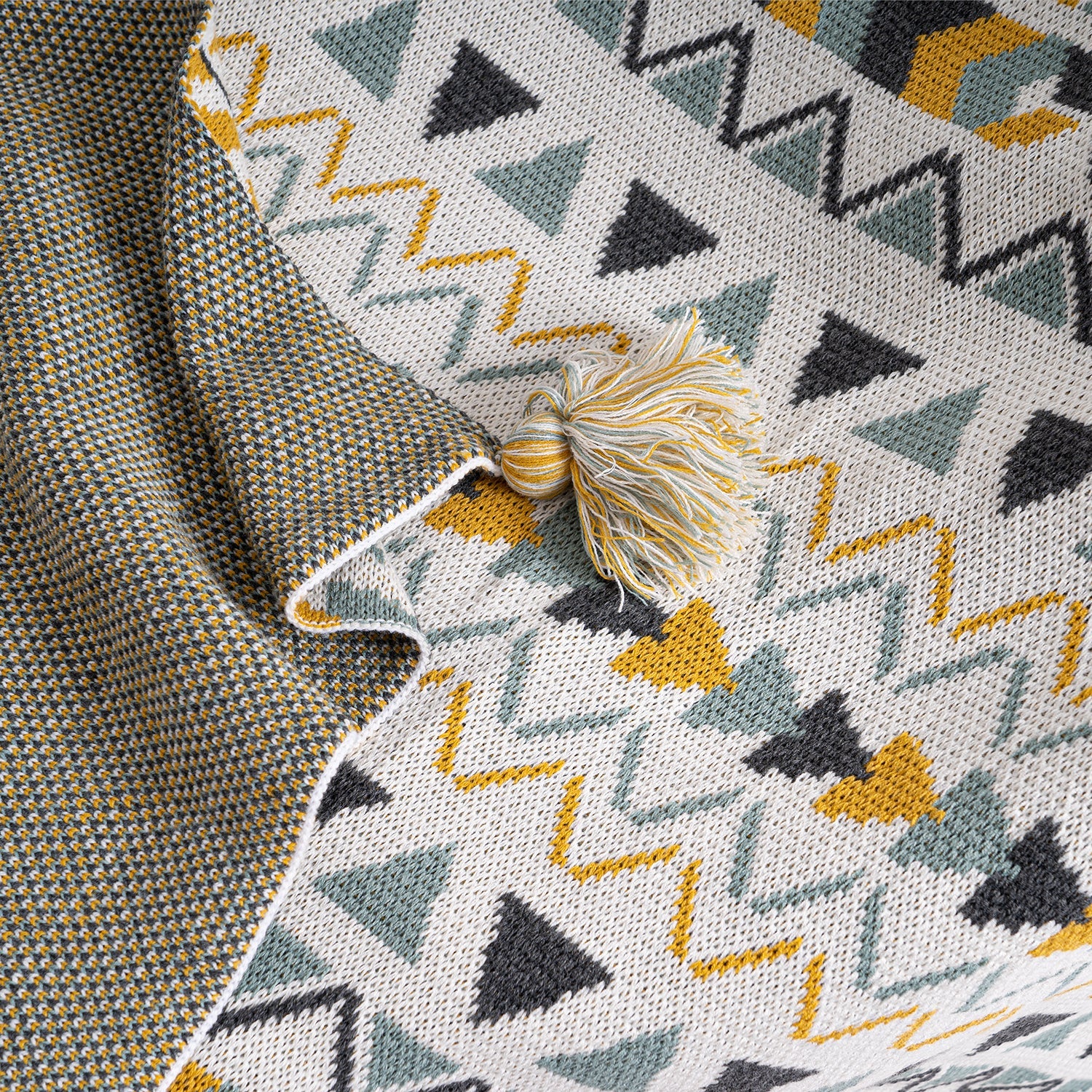 Boho Tribal Throw Blanket with Corner Tassels