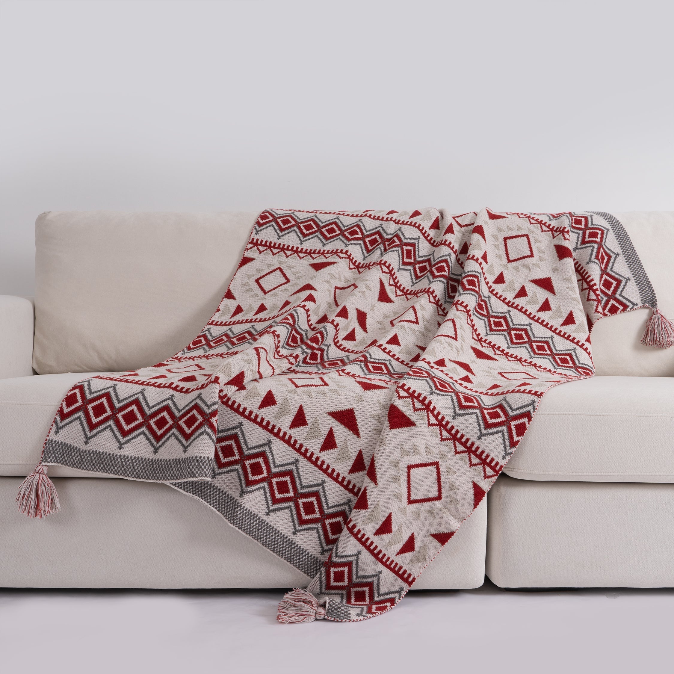 Boho Tribal Throw Blanket with Corner Tassels