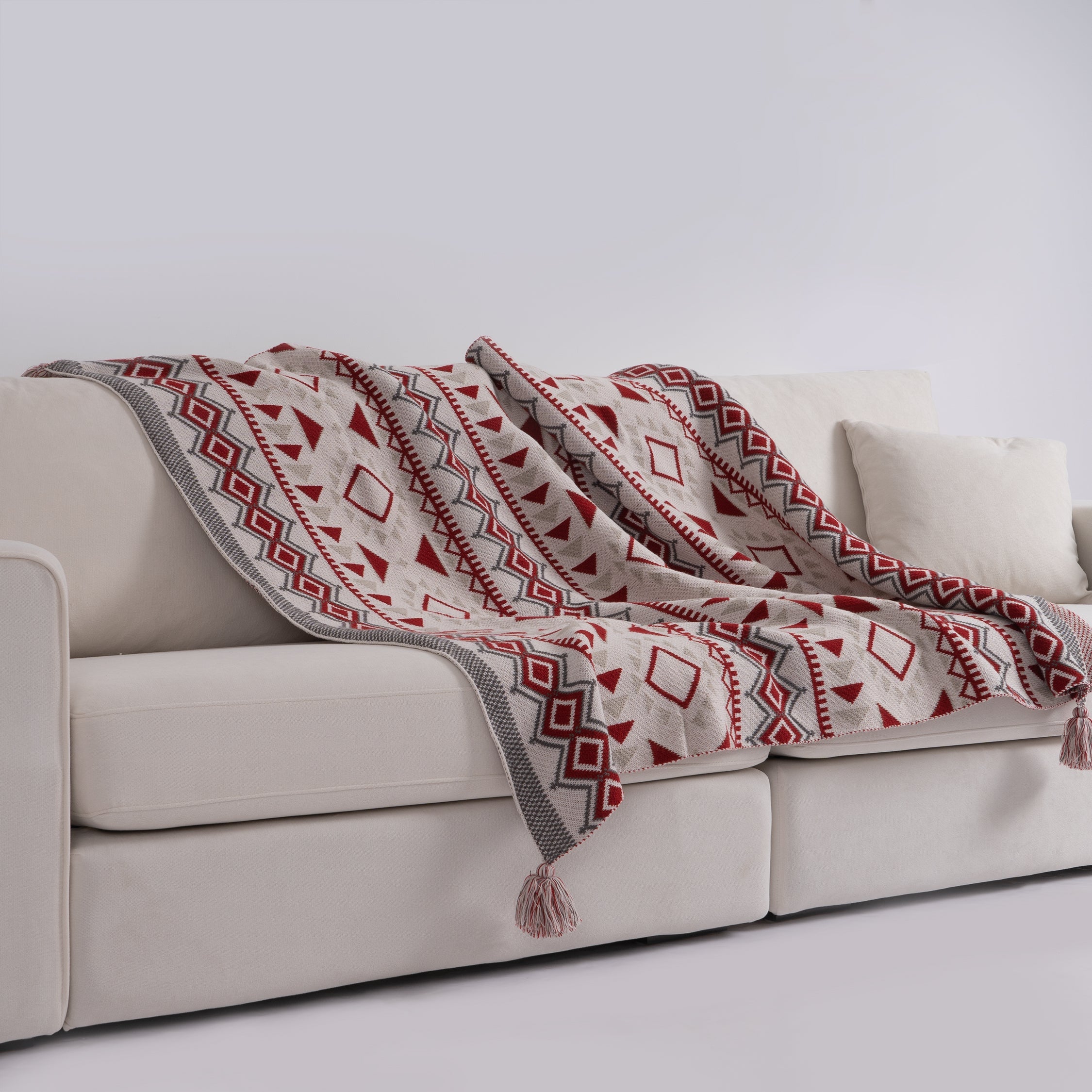 Boho Tribal Throw Blanket with Corner Tassels