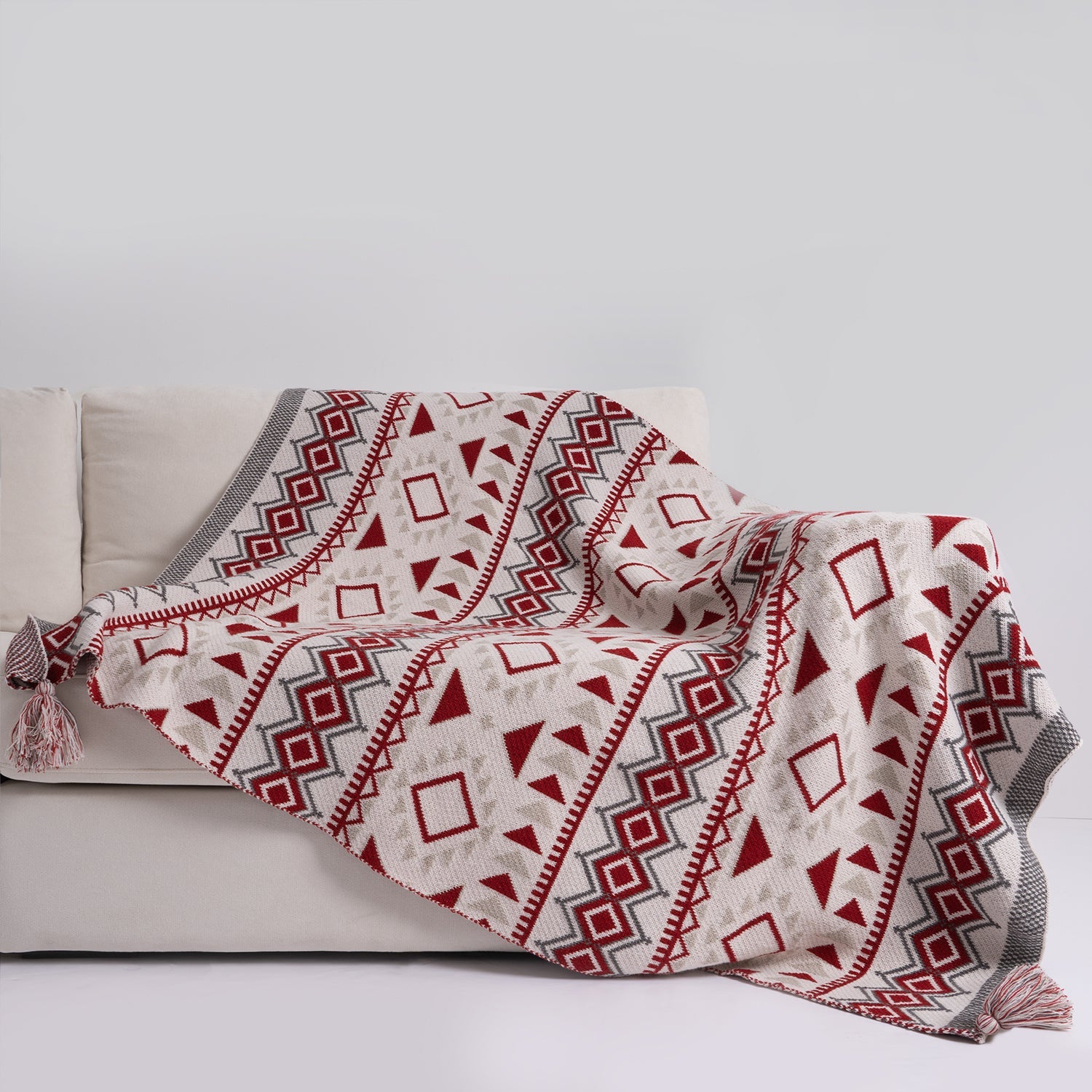 Boho Tribal Throw Blanket with Corner Tassels