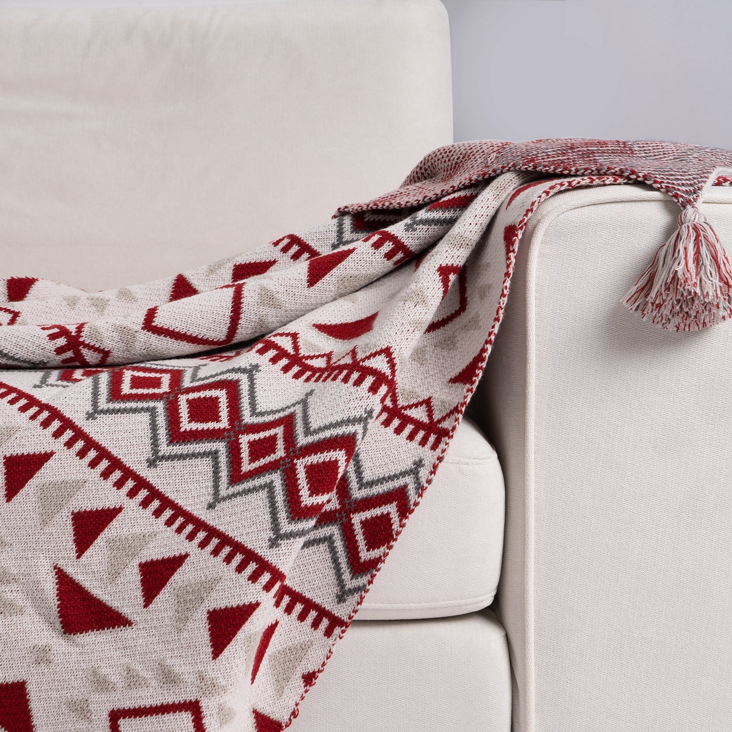 Boho Tribal Throw Blanket with Corner Tassels