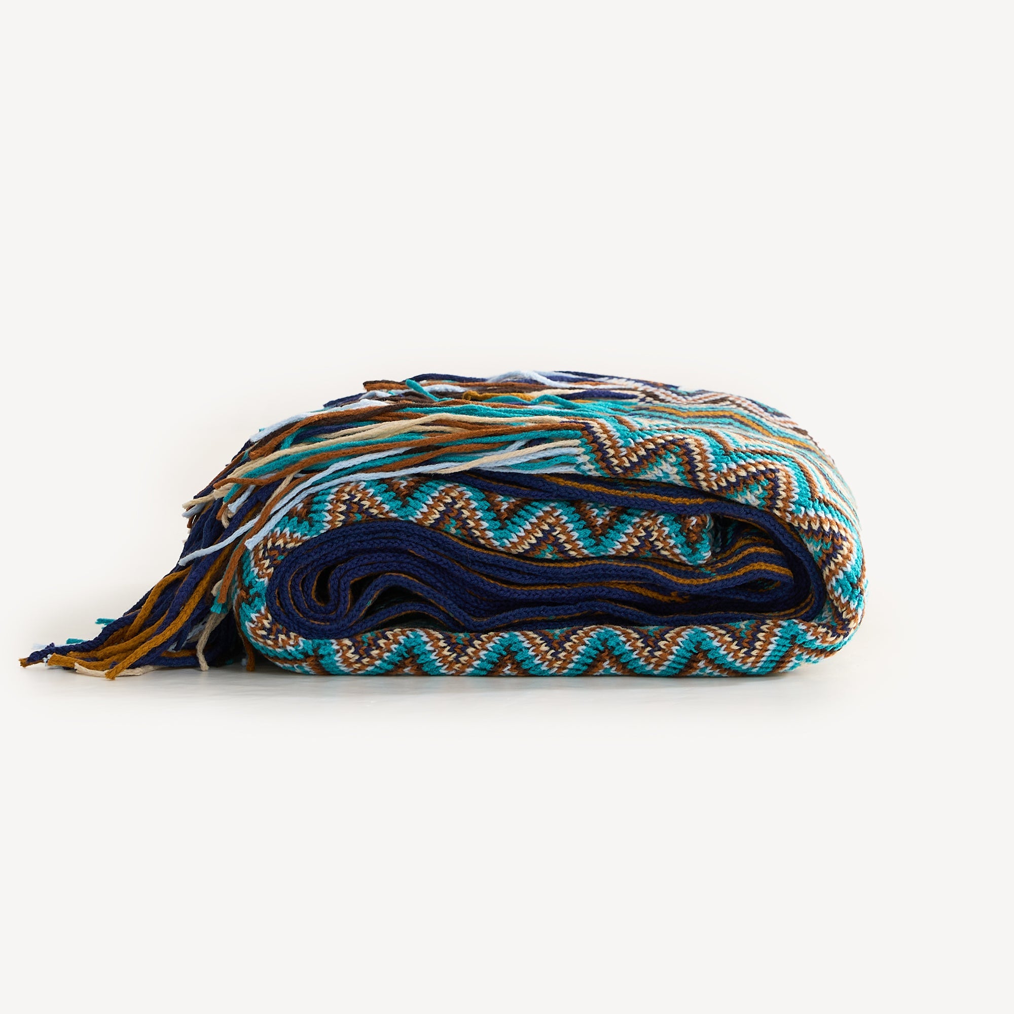Boho Zigzag Knit Throw Blanket with Fringe