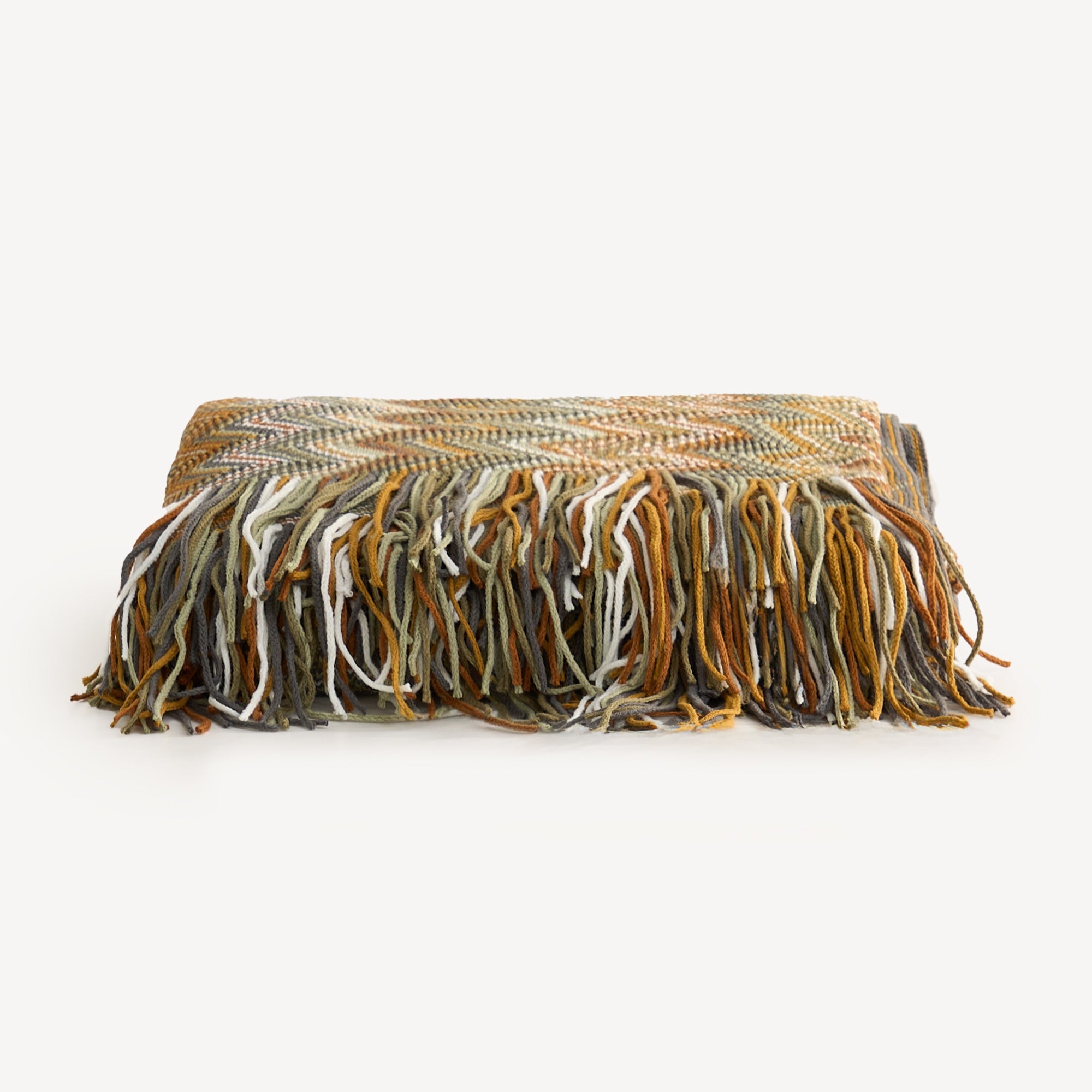 Boho Zigzag Knit Throw Blanket with Fringe