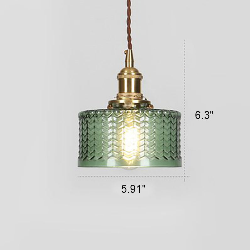 Brass Glass Pendant Light with Textured Shade