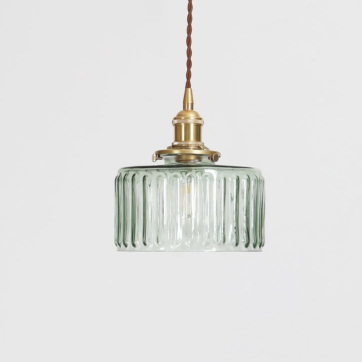 Brass Glass Pendant Light with Textured Shade