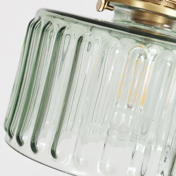 Brass Glass Pendant Light with Textured Shade