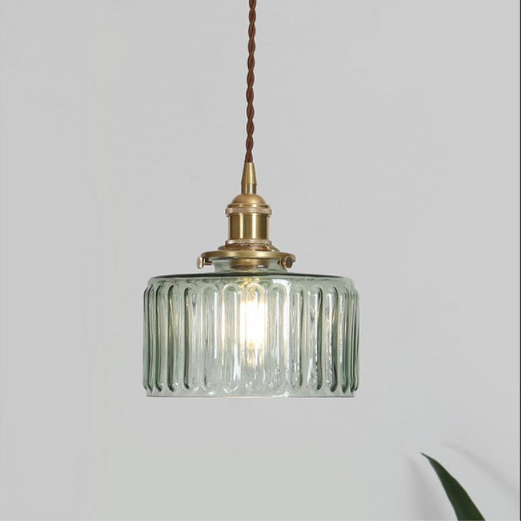 Brass Glass Pendant Light with Textured Shade