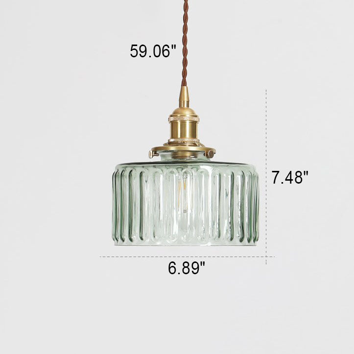Brass Glass Pendant Light with Textured Shade