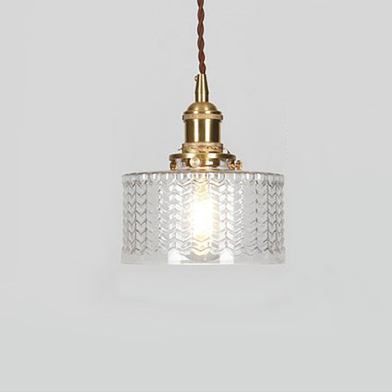 Brass Glass Pendant Light with Textured Shade