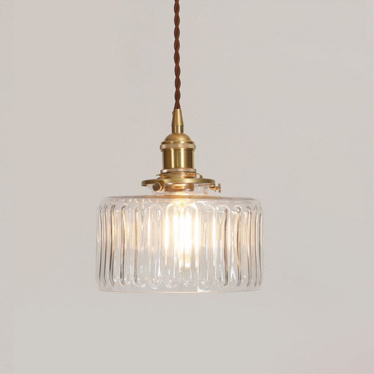 Brass Glass Pendant Light with Textured Shade