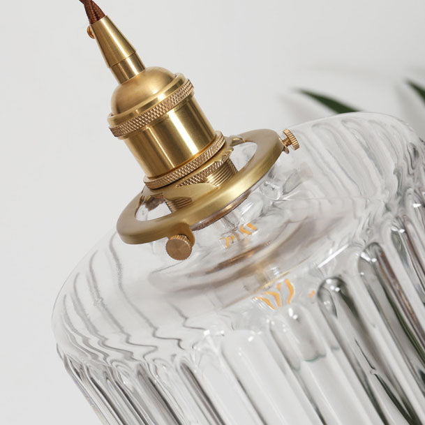 Brass Glass Pendant Light with Textured Shade
