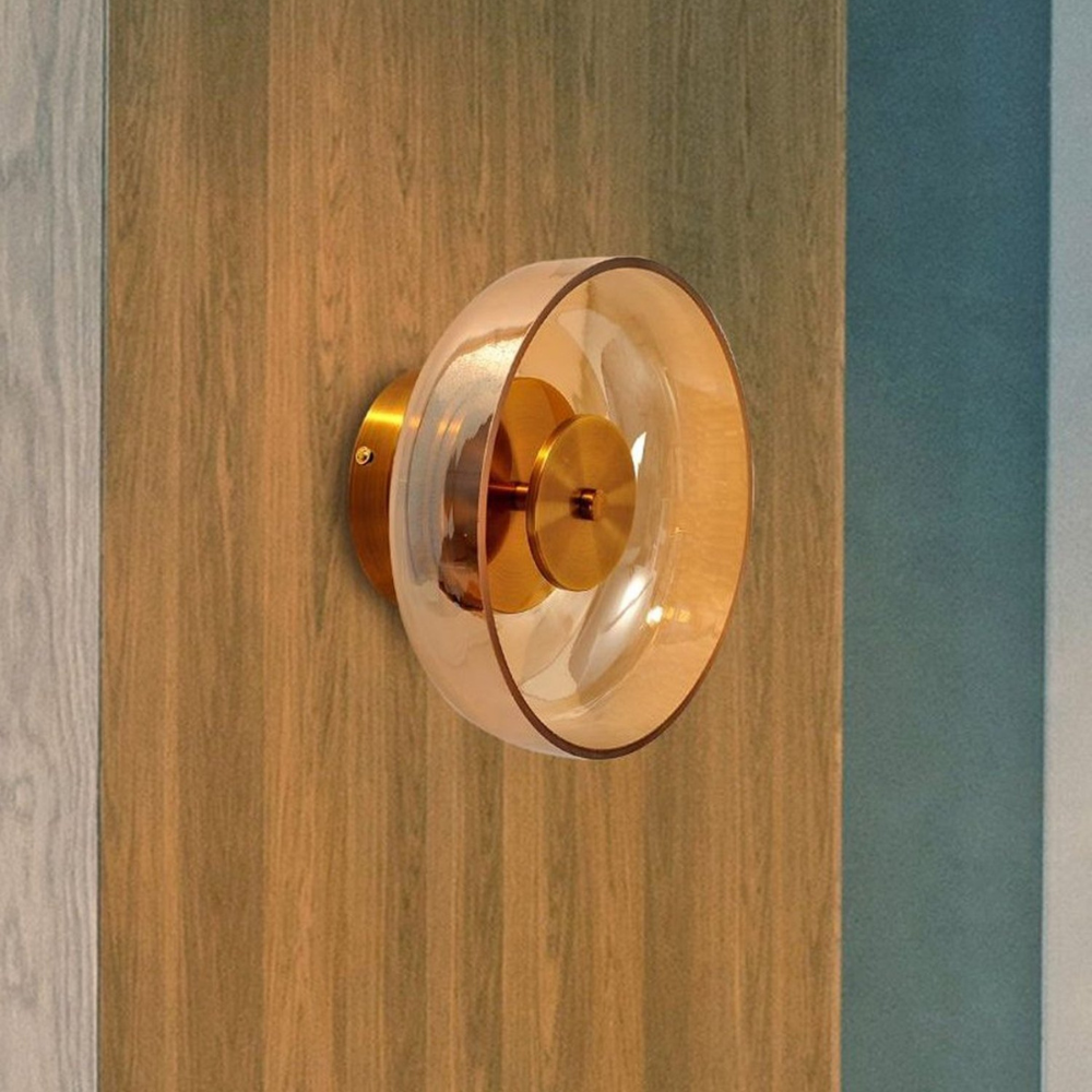 Brass Glass Round Wall Sconce with Halo Glow