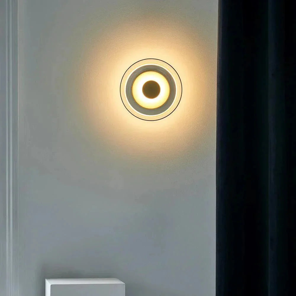 Brass Glass Round Wall Sconce with Halo Glow
