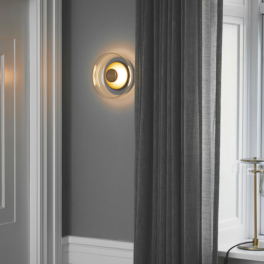 Brass Glass Round Wall Sconce with Halo Glow