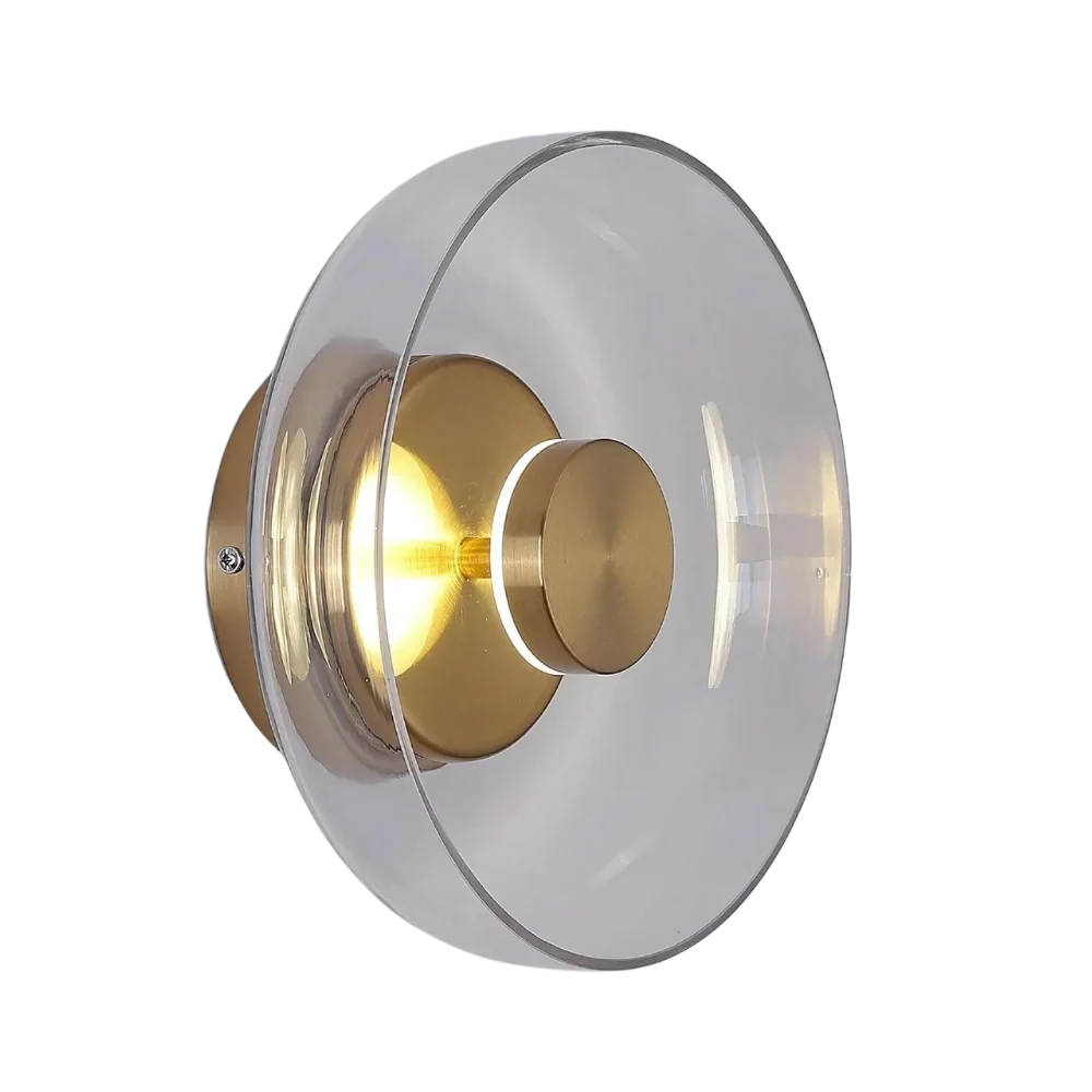 Brass Glass Round Wall Sconce with Halo Glow