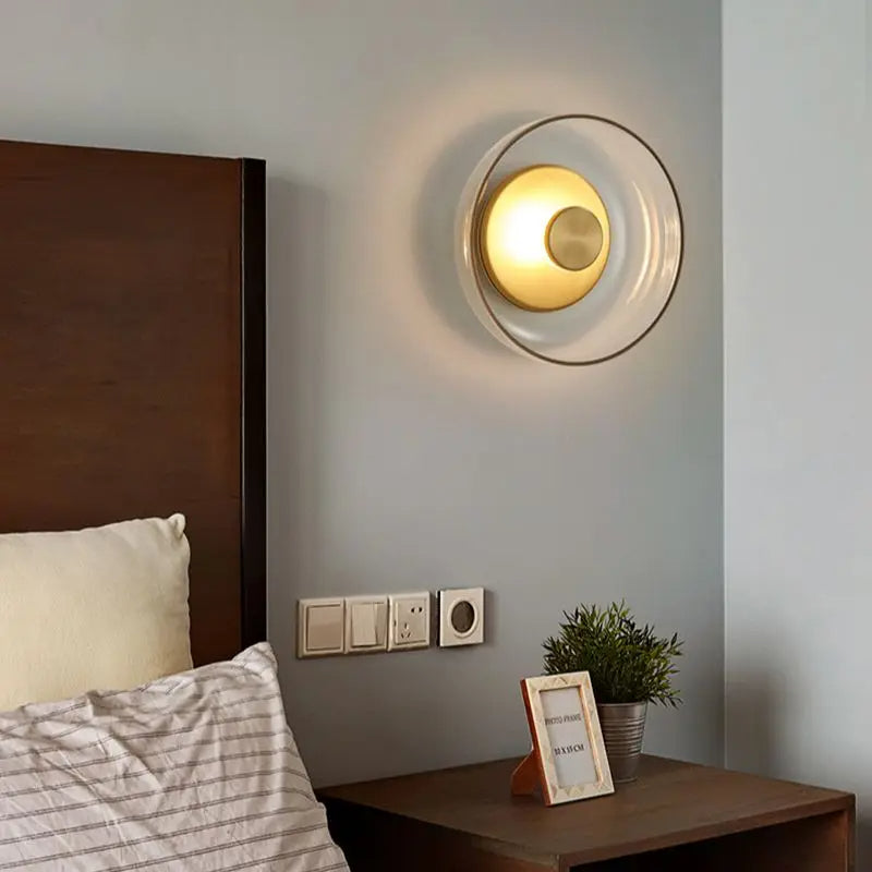 Brass Glass Round Wall Sconce with Halo Glow