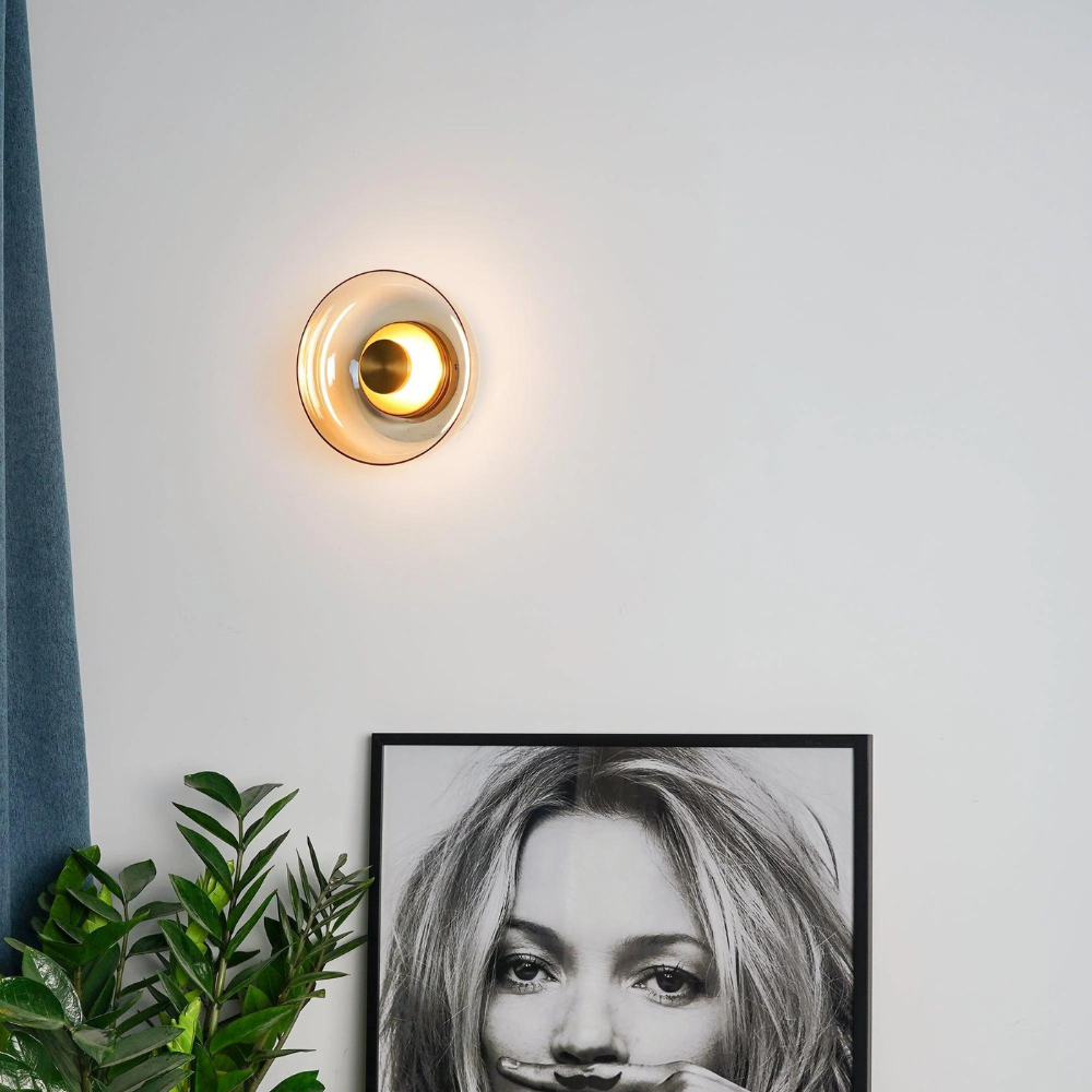 Brass Glass Round Wall Sconce with Halo Glow