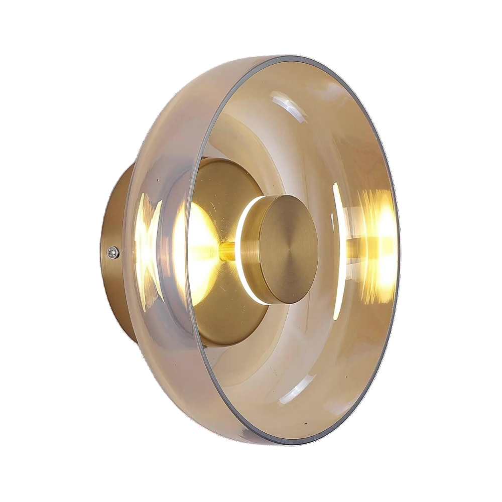 Brass Glass Round Wall Sconce with Halo Glow