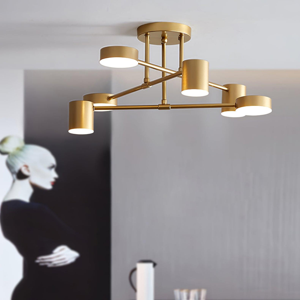 Brass Globe Sputnik 6-Light Ceiling Fixture