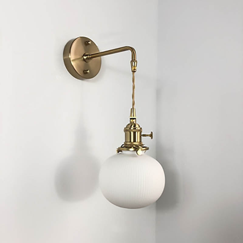 Brass Pleated Glass Wall Light with Arm