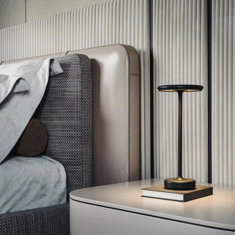 Brass Rechargeable Table Lamp with Disc Shade