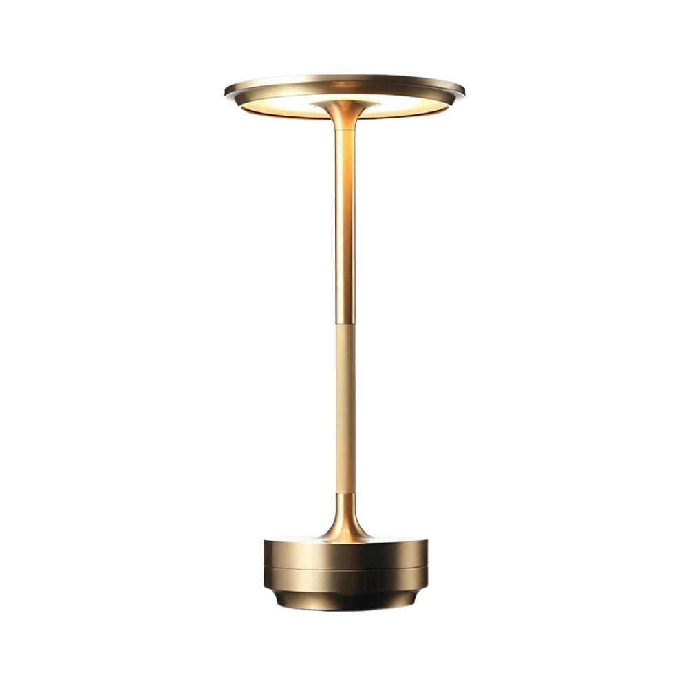 Brass Rechargeable Table Lamp with Disc Shade