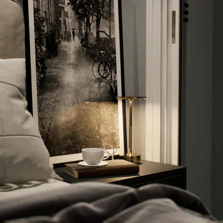 Brass Rechargeable Table Lamp with Disc Shade