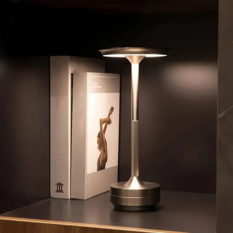 Brass Rechargeable Table Lamp with Disc Shade