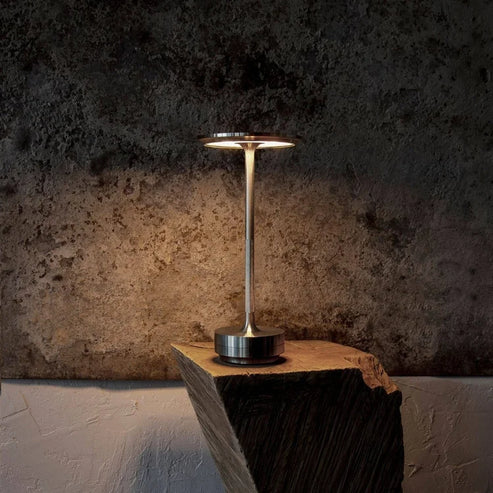 Brass Rechargeable Table Lamp with Disc Shade