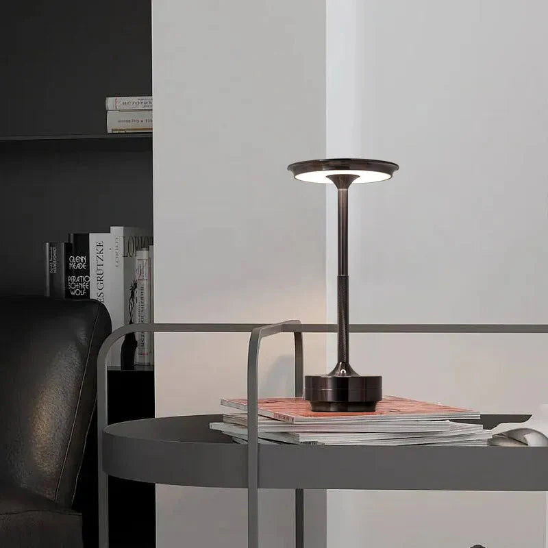 Brass Rechargeable Table Lamp with Disc Shade