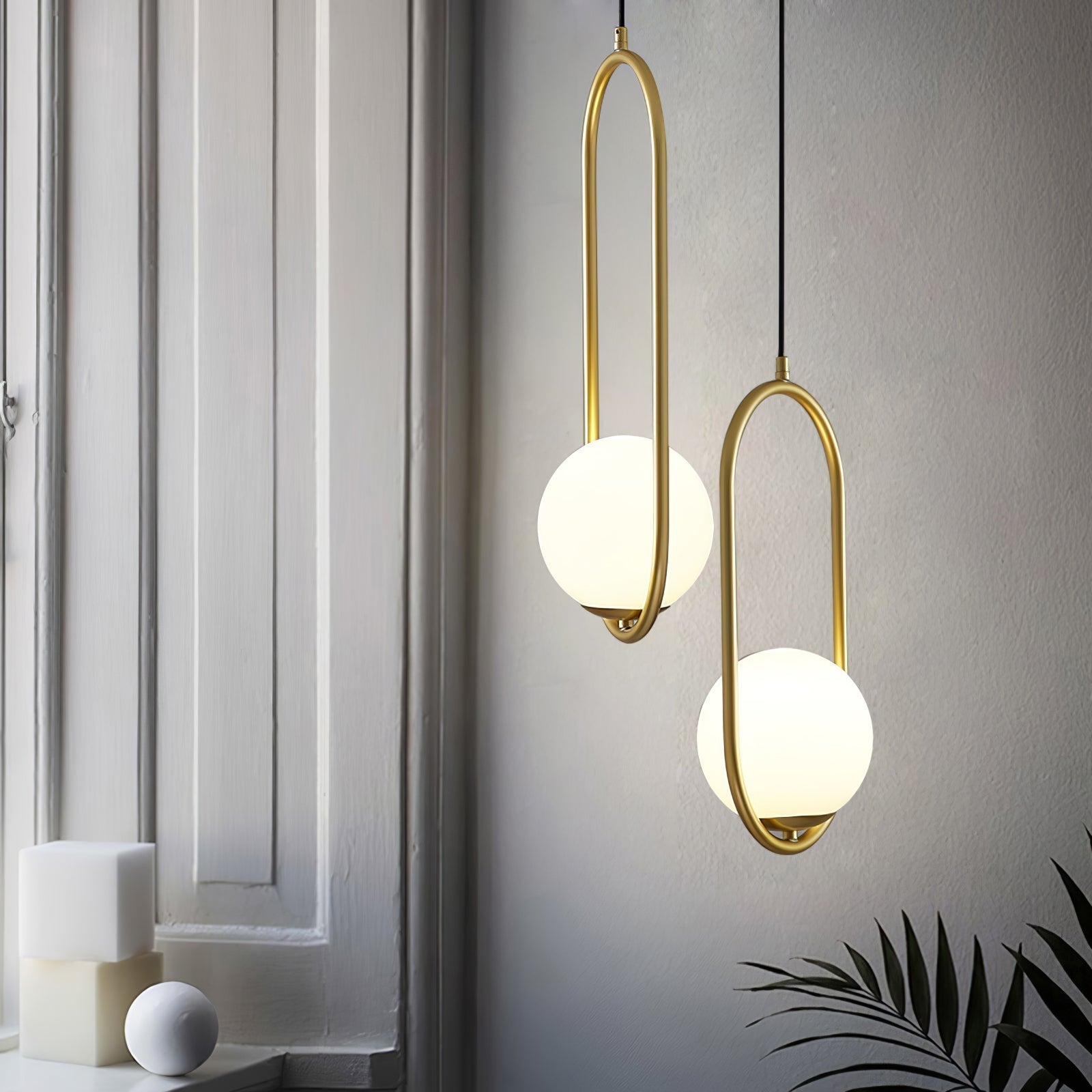 Brass Ring Globe Pendant Light Circle or Oval