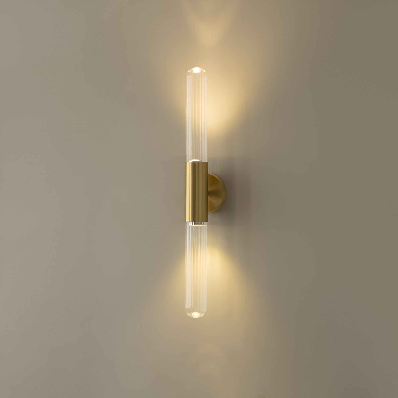 Brass Ripple Glass Wall Sconce with Dual Glow