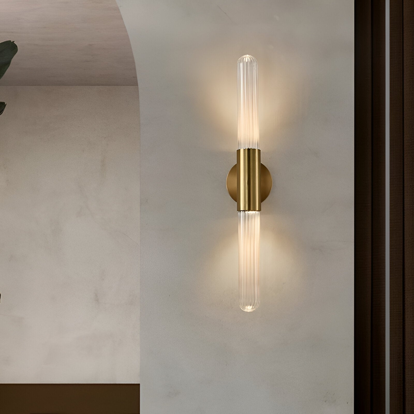 Brass Ripple Glass Wall Sconce with Dual Glow