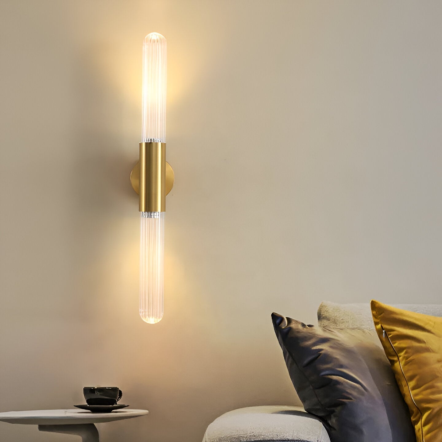 Brass Ripple Glass Wall Sconce with Dual Glow
