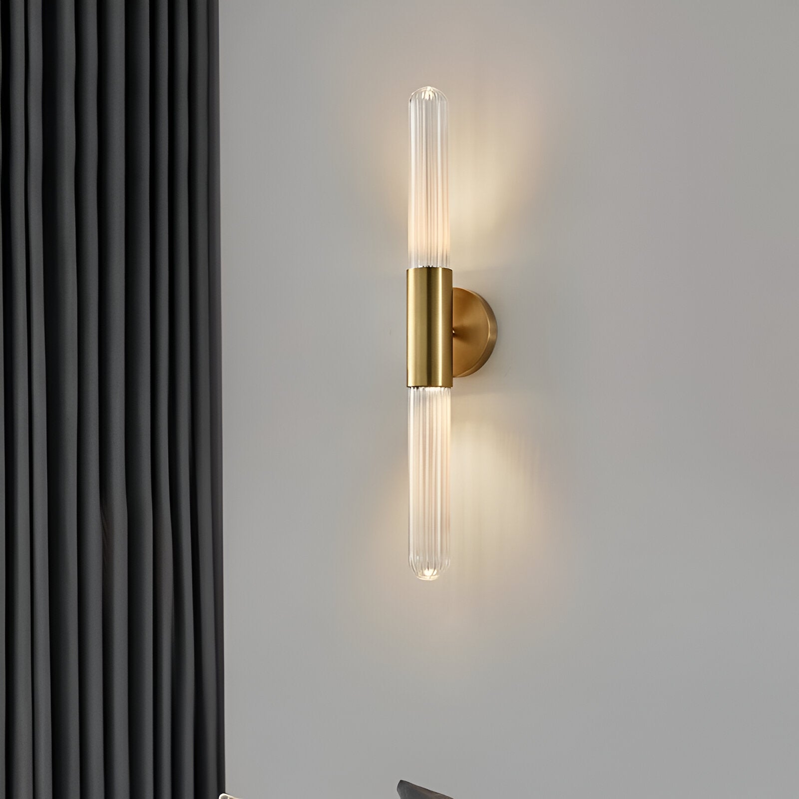 Brass Ripple Glass Wall Sconce with Dual Glow