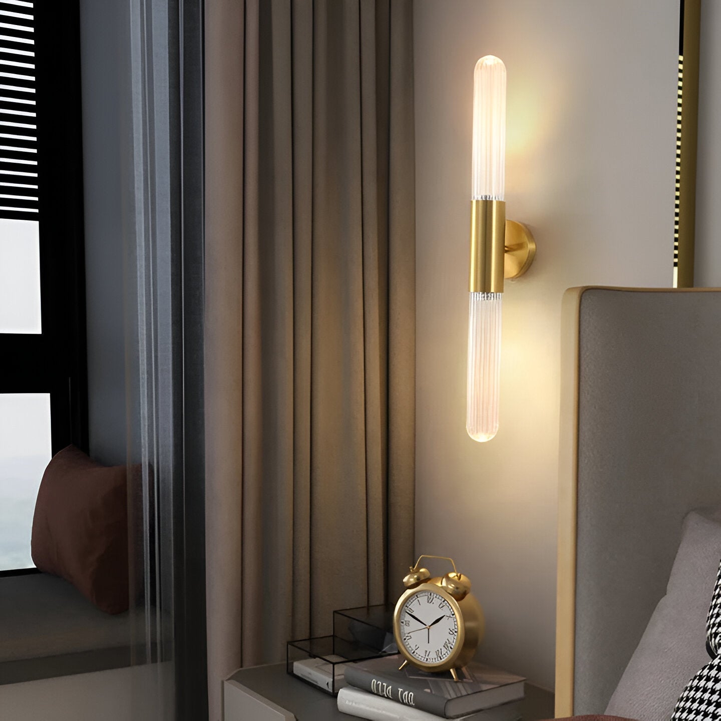 Brass Ripple Glass Wall Sconce with Dual Glow