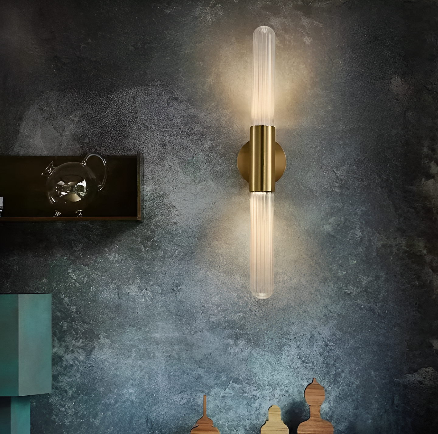 Brass Ripple Glass Wall Sconce with Dual Glow