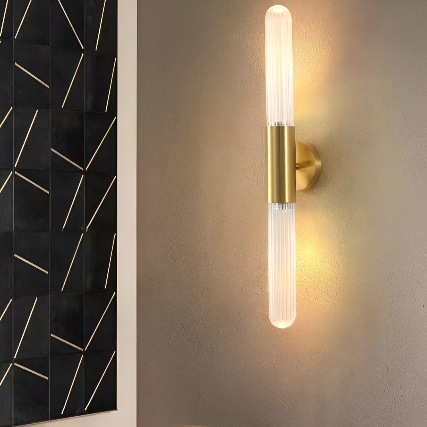 Brass Ripple Glass Wall Sconce with Dual Glow