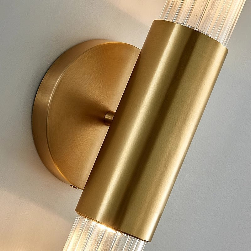 Brass Ripple Glass Wall Sconce with Dual Glow