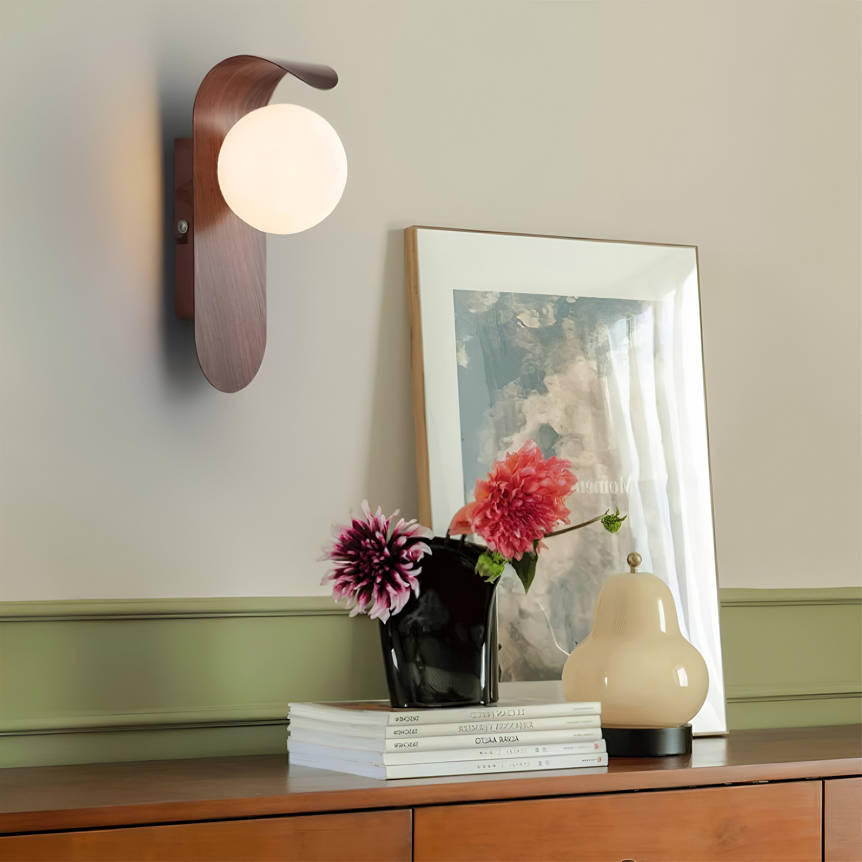 Nordic Wood Globe Wall Sconce with LED Glow