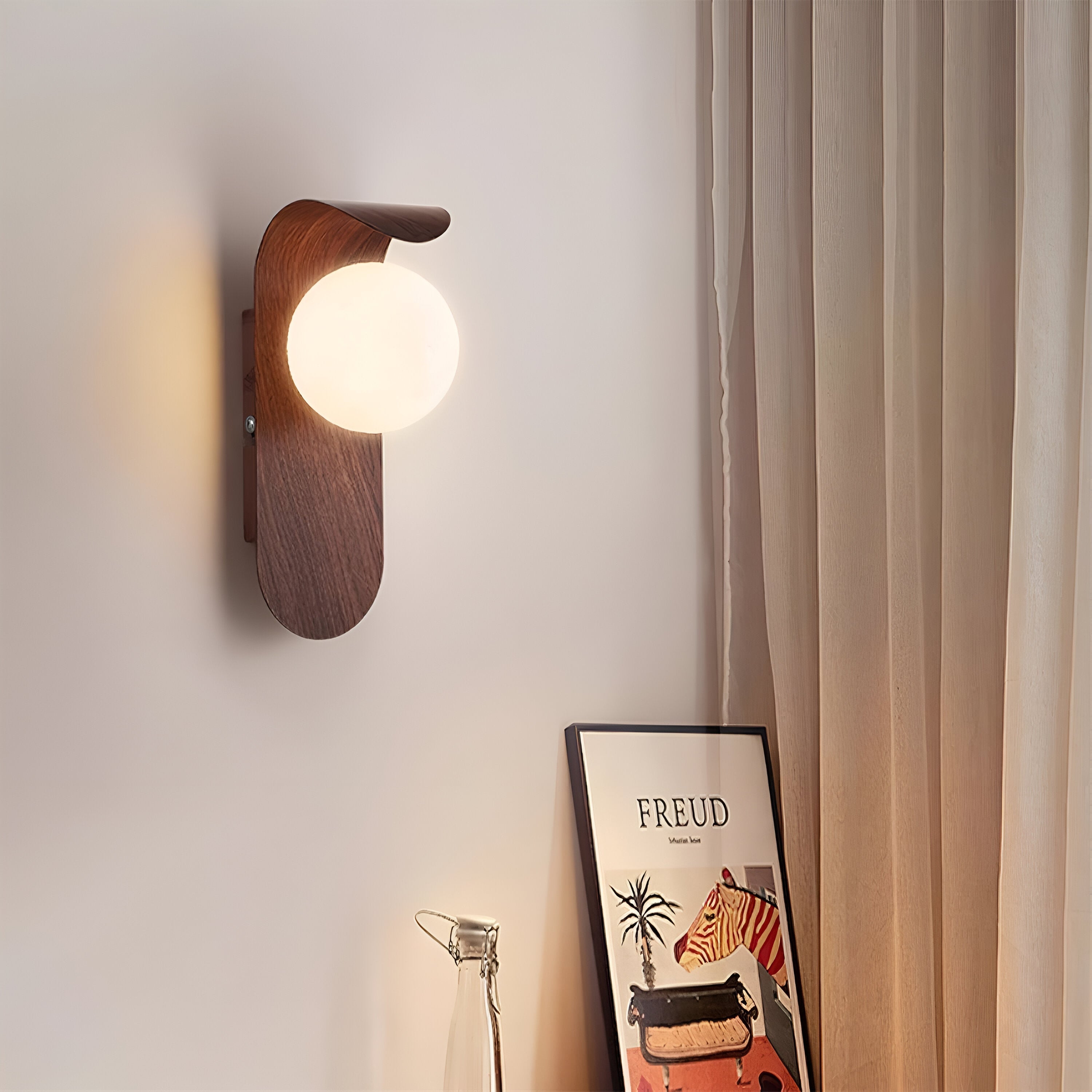 Nordic Wood Globe Wall Sconce with LED Glow