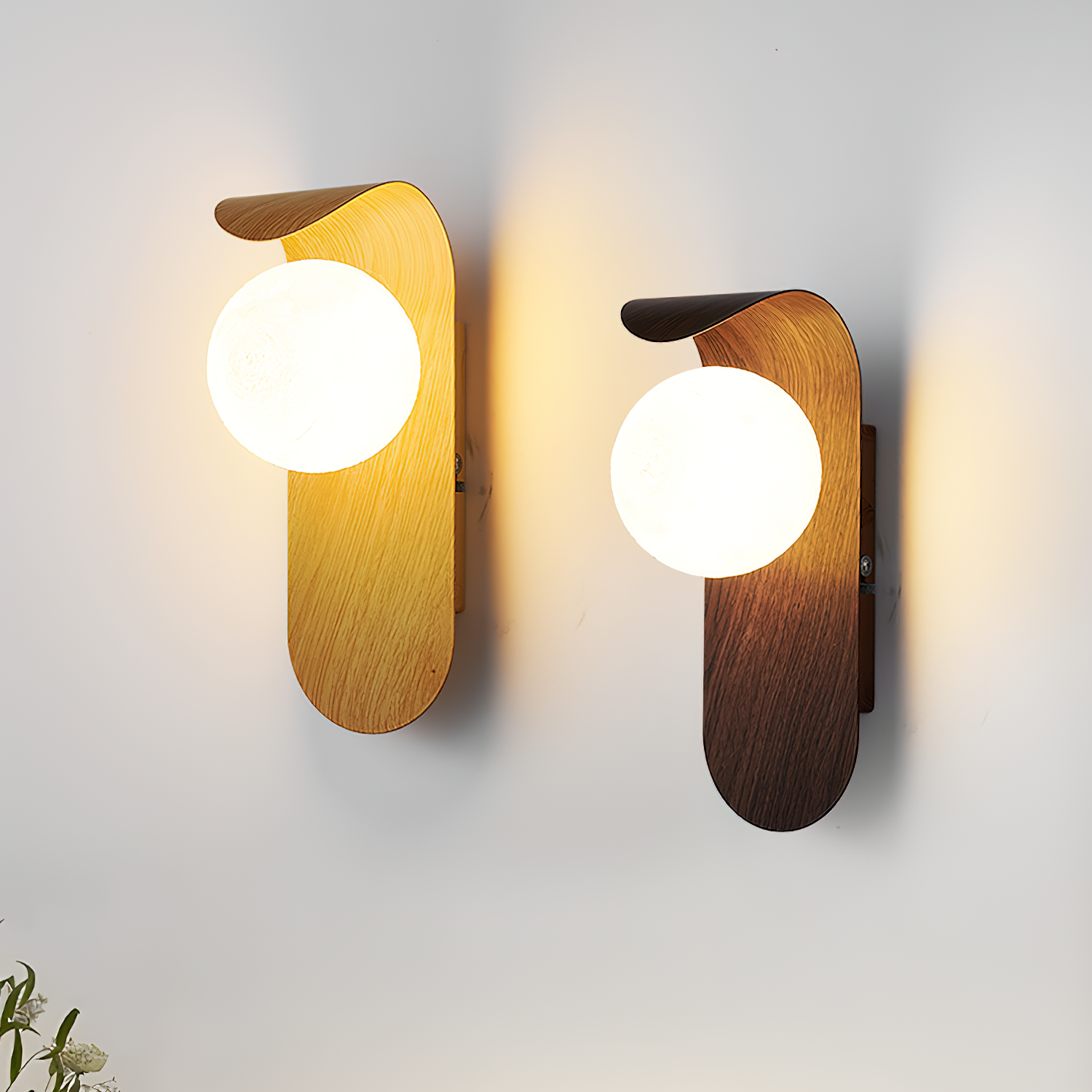 Nordic Wood Globe Wall Sconce with LED Glow
