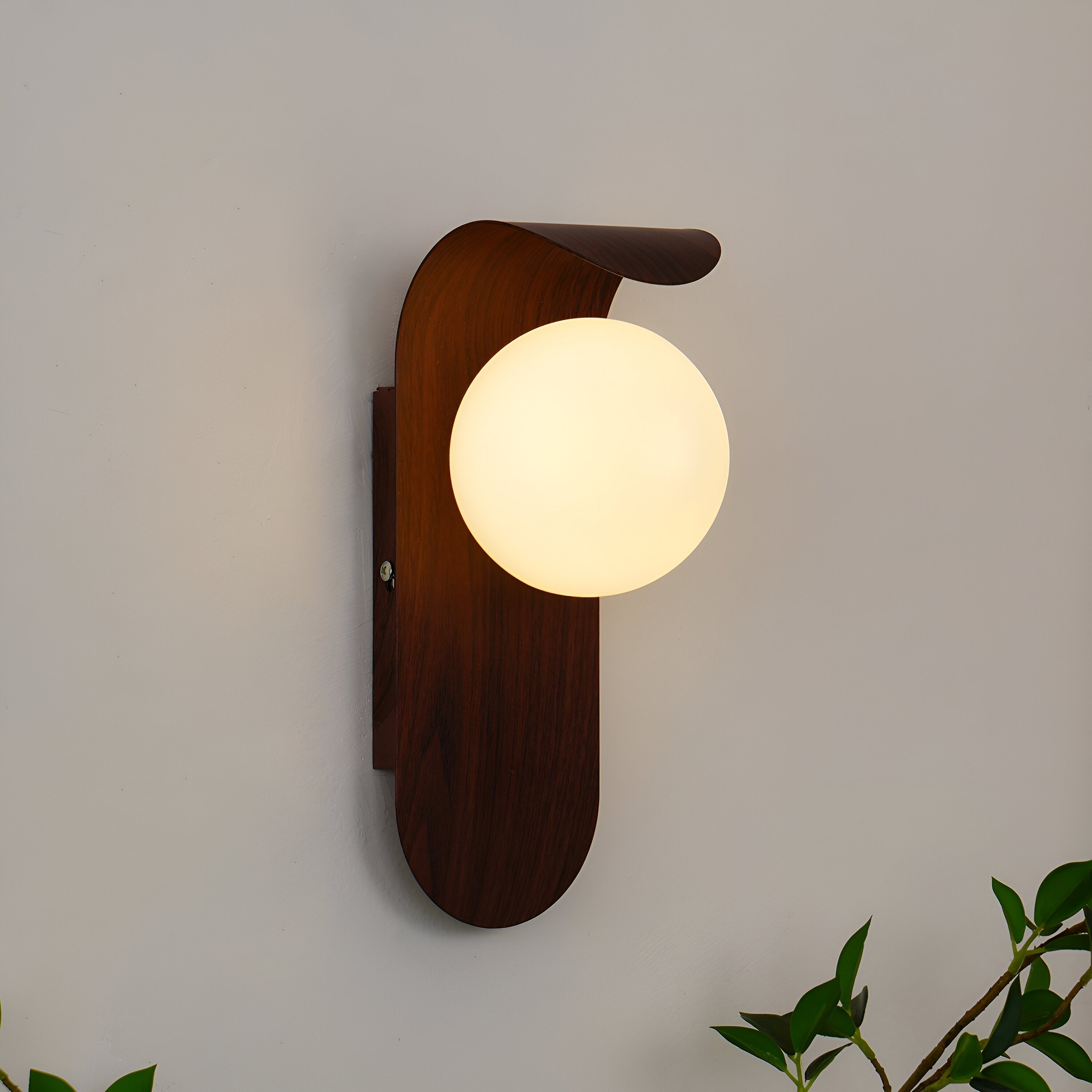 Nordic Wood Globe Wall Sconce with LED Glow