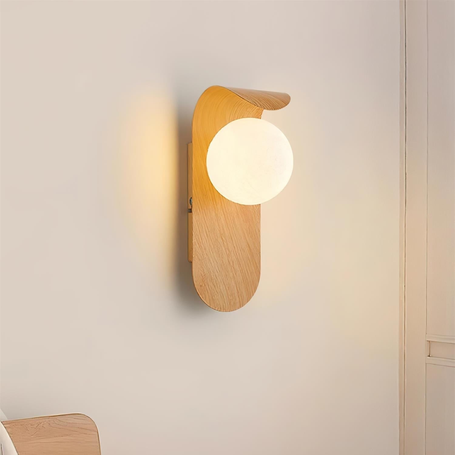 Nordic Wood Globe Wall Sconce with LED Glow
